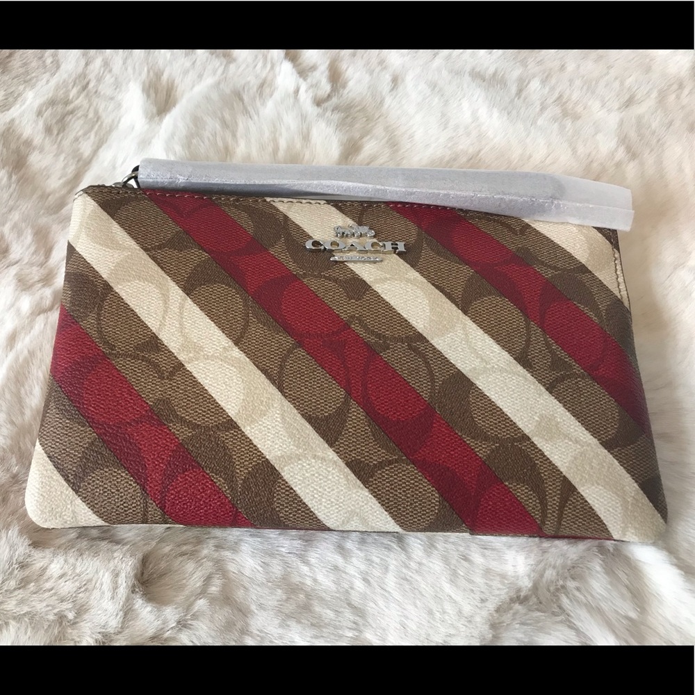 Coach large corner zip wristlet signature canvas
